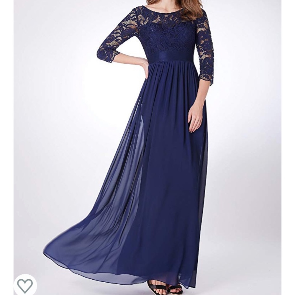 Navy Blue 3/4 Sleeve Maxi Dress
